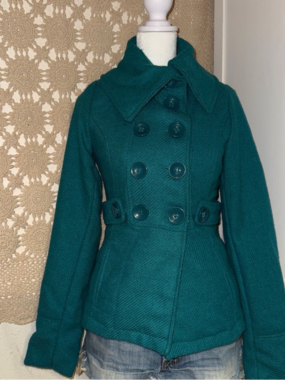 Wet Seal Teal Double-Breasted Peacoat
